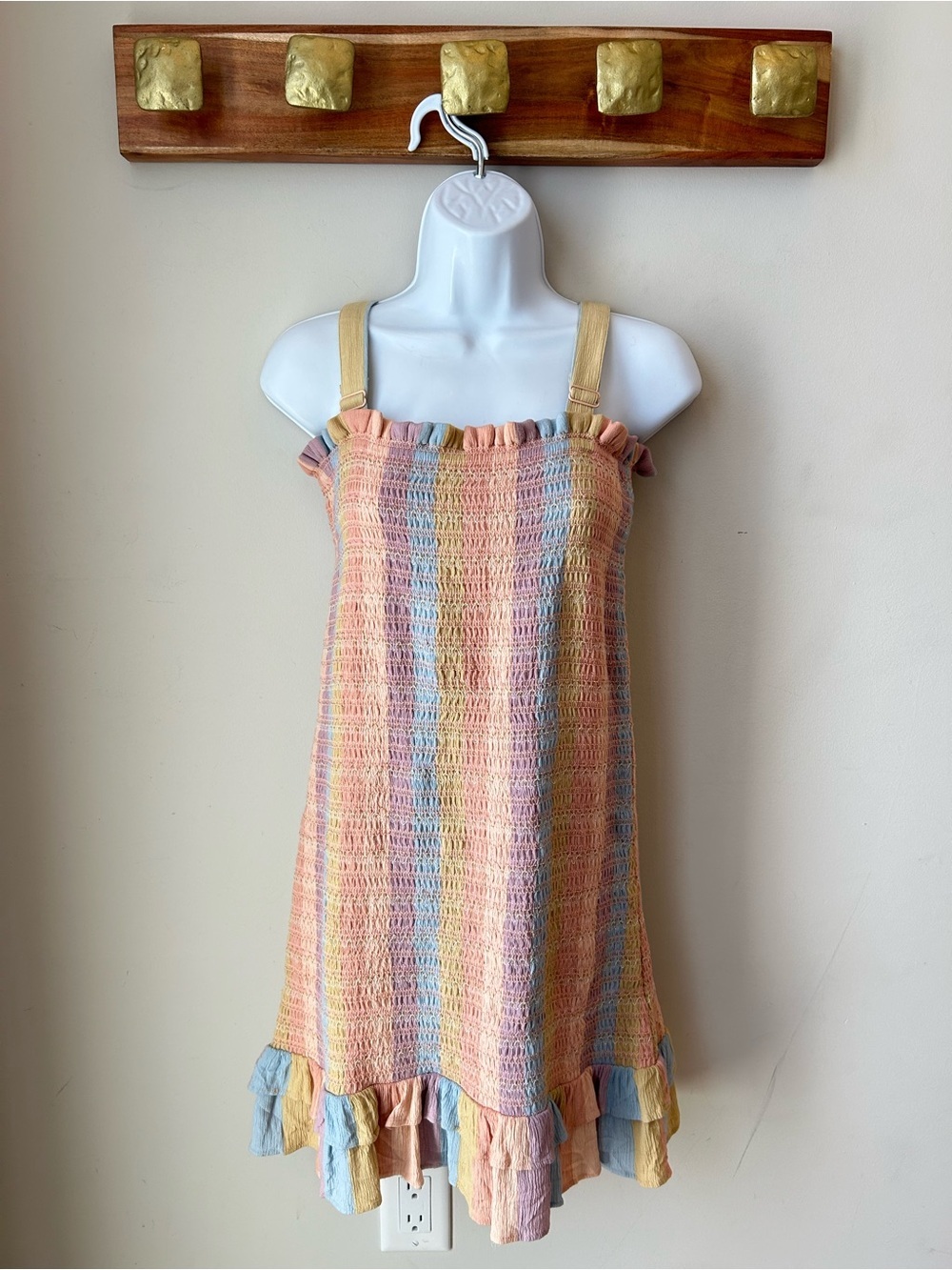 Y2K Smocked Babydoll Dress Fairycore Coquette Pastel Colours - Size Medium